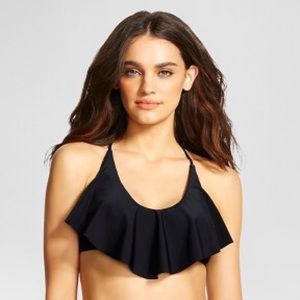 Black Ruffle Bikini Top